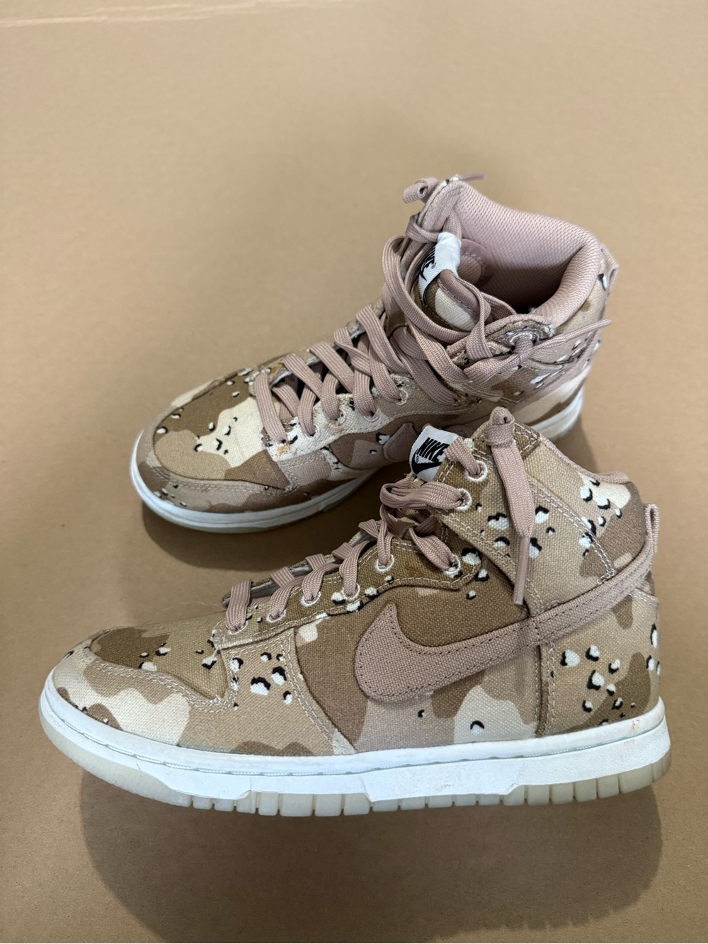 Nike High-Top Camo Dunk Sneakers - Tan & Pink